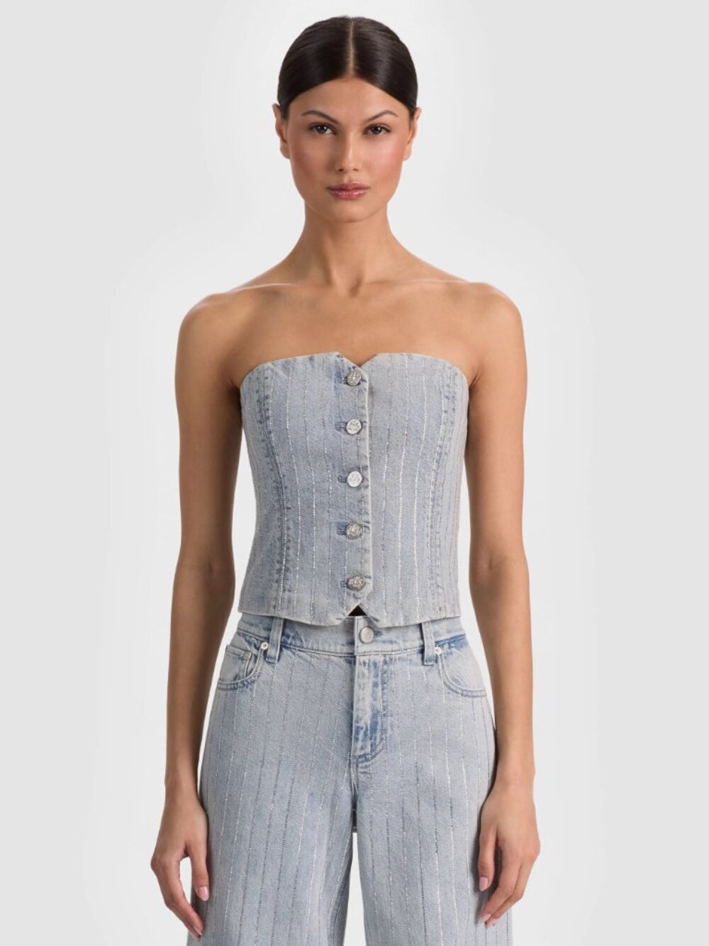 Alice & Olivia Kelcey strapless embellished denim vest - Picture 2 of 10